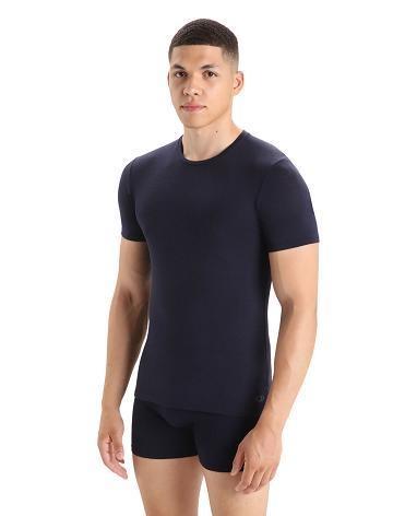 Icebreaker Merino Anatomica Rövid Sleeve Crewe T-Shirt Férfi Fehérnemű Sötétkék | HU 1301GSOL